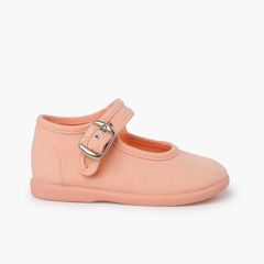 Girls Buckle Up Canvas Mary Janes Peach