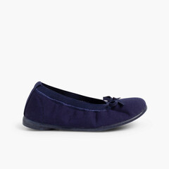 Canvas Ballet Flats with Ribbon Navy Blue
