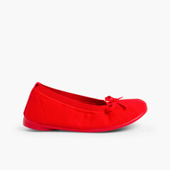 Canvas Ballet Flats with Ribbon Red