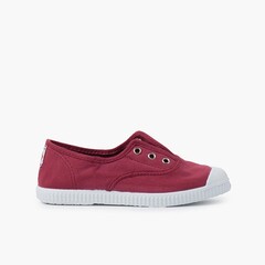 Rubber Toe Cap Canvas Trainers Without Laces Burgundy