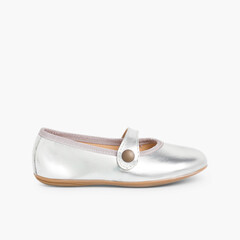 Girls Colourful Leather Mary Janes Silver