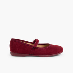 Girls Riptape Faux Suede Mary Janes Burgundy