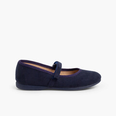 Girls Riptape Faux Suede Mary Janes Navy Blue
