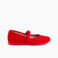 Girls Riptape Faux Suede Mary Janes Red