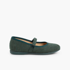Girls Riptape Faux Suede Mary Janes Green