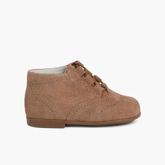Suede Lace-Up Oxford Booties Taupe