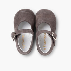 Girls Buckle Up Suede Mary Janes Grey