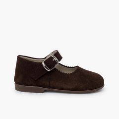 Girls Buckle Up Suede Mary Janes Brown