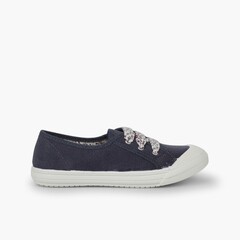 Lace-Up Rubber Toe Cap Canvas Trainers Navy Blue