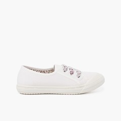 Lace-Up Rubber Toe Cap Canvas Trainers White