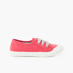 Lace-Up Rubber Toe Cap Canvas Trainers Red