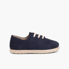 Kids Lace-Up Suede and Jute Trainers Navy Blue