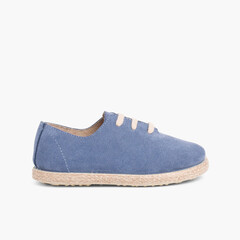 Kids Lace-Up Suede and Jute Trainers Blue Klein