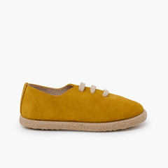 Kids Lace-Up Suede and Jute Trainers Mustard