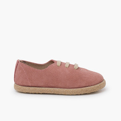 Kids Lace-Up Suede and Jute Trainers Old Rose