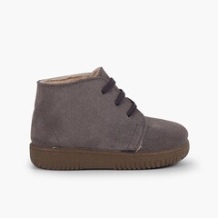 Kids Suede Boots with Coloured Laces and Stitchings Grey