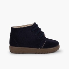 Kids Suede Boots with Coloured Laces and Stitchings Navy Blue