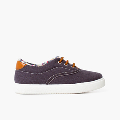 Contrast Lace-Up Canvas Sneakers Navy Blue