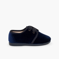 Velvet Lace-up Shoes Navy Blue