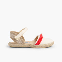 Valencia-style Fringed Sandals With loop fasteners Coral