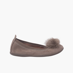 Girl´s and women´s ballet shoes with a pompom Taupe