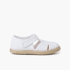 Canvas and Jute T-bar Sandals with Openings White