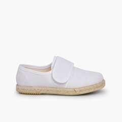 Linen and Jute Bluchers with loop fasteners White