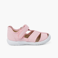 Boys' loop fasteners T-Bar Sandals with Reinforced Toe Dusty Pink