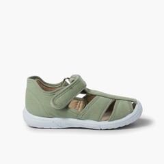 Boys' loop fasteners T-Bar Sandals with Reinforced Toe Dry Green