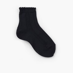 Short Socks with Scalloped Edges Navy Blue