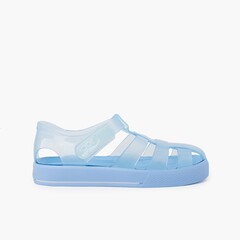 Jelly shoes with loop fasteners colored sole Sky Blue