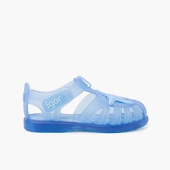 Jelly shoes with loop fasteners and a starfish Sky Blue