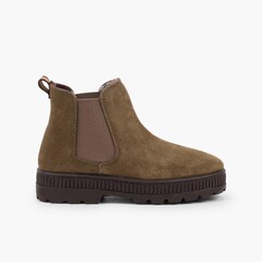 Kids Boots Track Sole with Elastic Khaki
