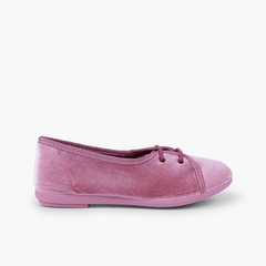 Girls Velvet Court-Style Bluchers Pink