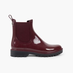 Wellies with a track sole and elastic Burgundy