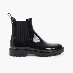 Wellies with a track sole and elastic Black