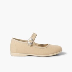 Canvas Mary Janes with Japanese buckle fastening Beige