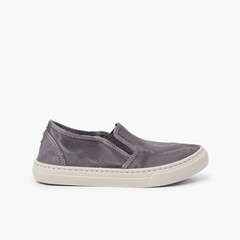  Washed Canvas Side Elastic Trainers Grey