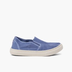  Washed Canvas Side Elastic Trainers Blue