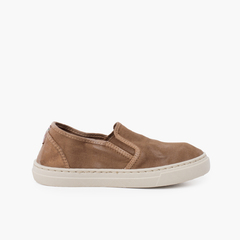  Washed Canvas Side Elastic Trainers Taupe