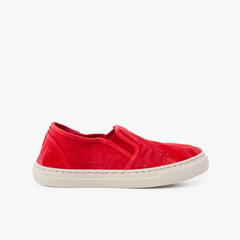  Washed Canvas Side Elastic Trainers Red