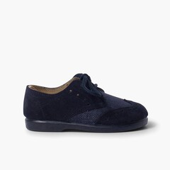 Linen and chopped suede Blucher for boys Navy Blue