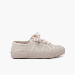 Shiny linen trainers for women and girls Beige