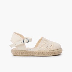 Girls Buckle Up Brogue Espadrille Wedge Off-White