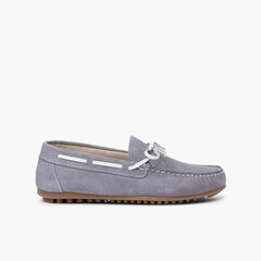 Boys Suede Bow Ceremony Moccasins Blue