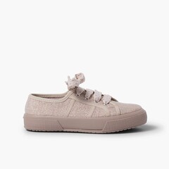 Shiny linen trainers for women and girls Pink