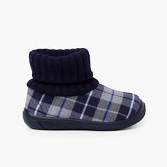  Boot slippers with wool sock collar Navy Blue