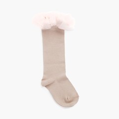  Plain high socks with tulle strip Stone