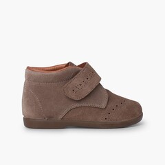 Little boys bootie with adherent strap Taupe