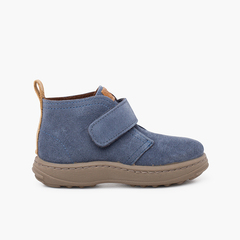 Boys suede boots sport sole with adherent strap Blue